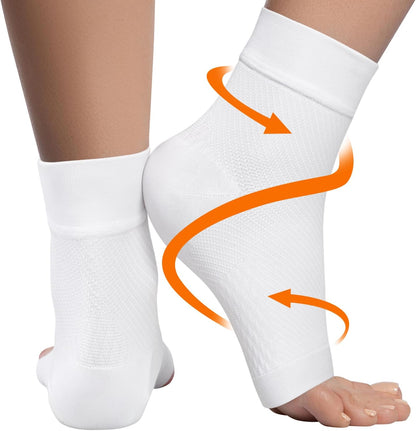 KEMFORD Ankle Compression Sleeve - Plantar Fasciitis Braces - Open Toe Compression Socks for Swelling, Sprain, Neuropathy, Foot Arch Support for Men and Women - 20-30mmhg, S, White