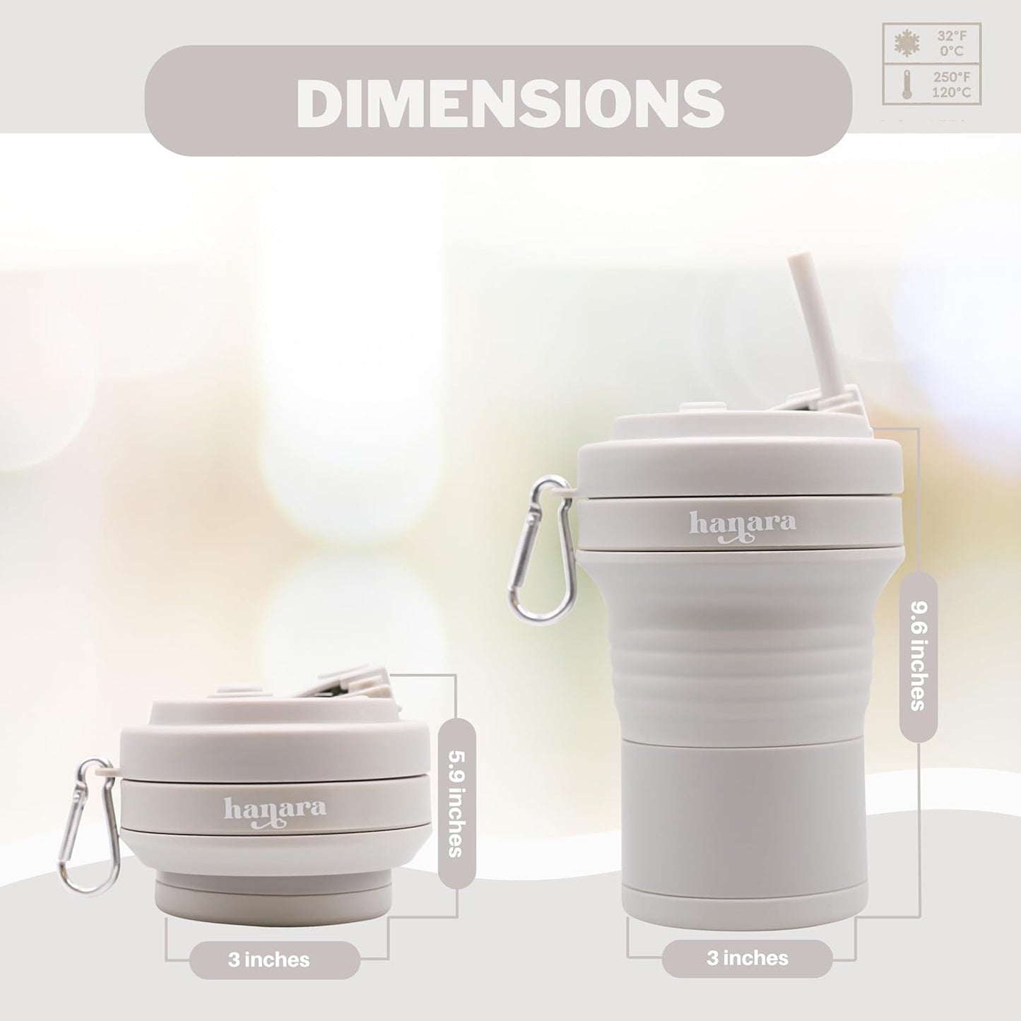 HANARA Collapsible Cup with Reusable Straw – 18 Oz (550 Ml), Portable Travel Mug, BPA-Free, Leak-Proof, Microwave & Dishwasher Safe, Multi-Purpose for Hot & Cold Drinks – Gray