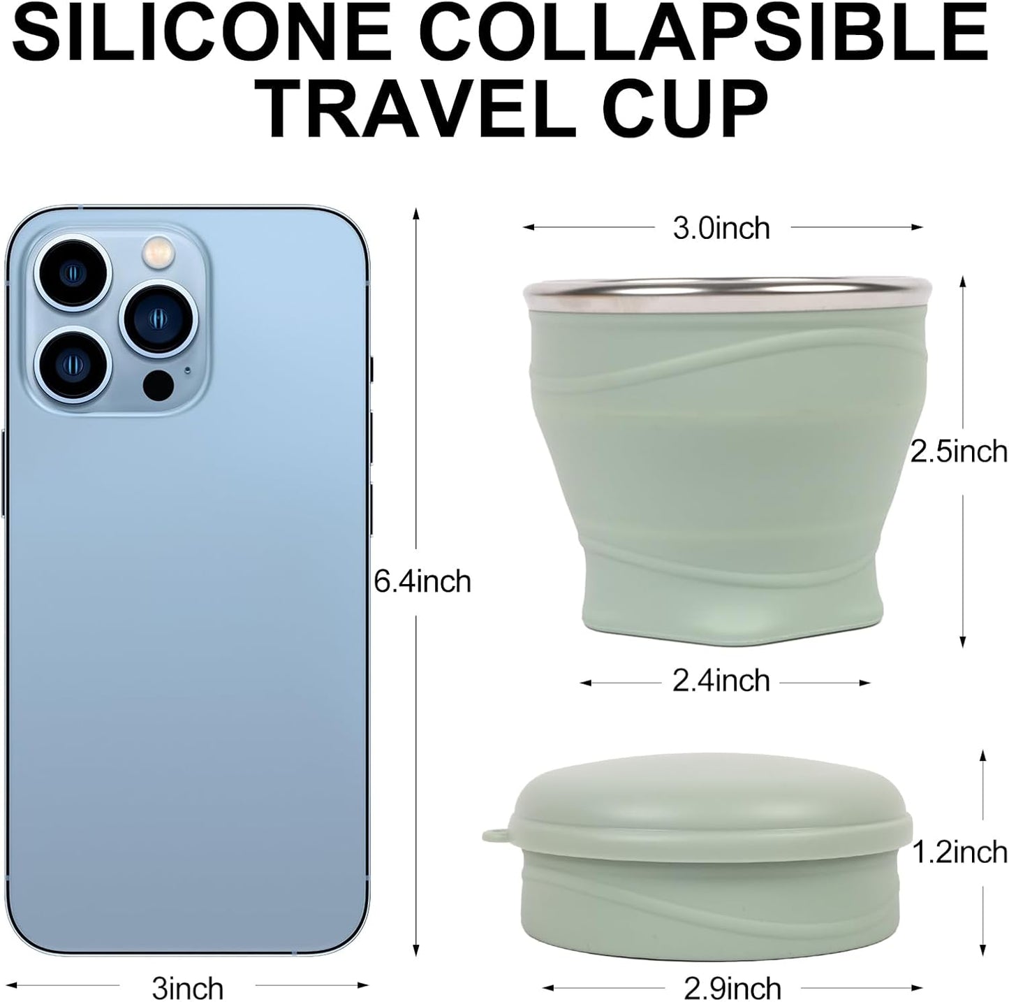 Collapsible Water Cup 6oz/180ml - Collapsible Cup - Silicone Collapsible TravelCup - Silicone Folding Camping Cup with Lids - Foldable Drinking Cup - for Travel, Camping, Hiking, Outdoor Sports