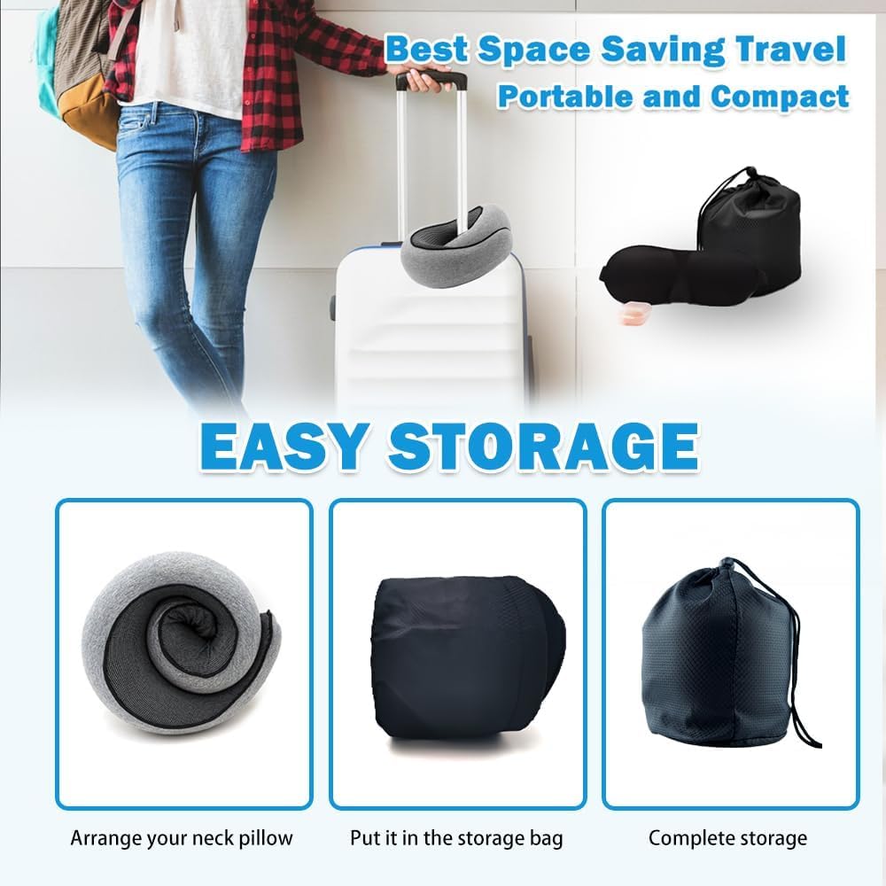 Travel Neck Pillow for Airplane, Memory Foam Travel Neck Pillow, Adults turtle neck pillow Ergonomic Support for Airplane Car Home Office Sleep, Packable Compact Portable Adults Turtle Pillows (Grey)