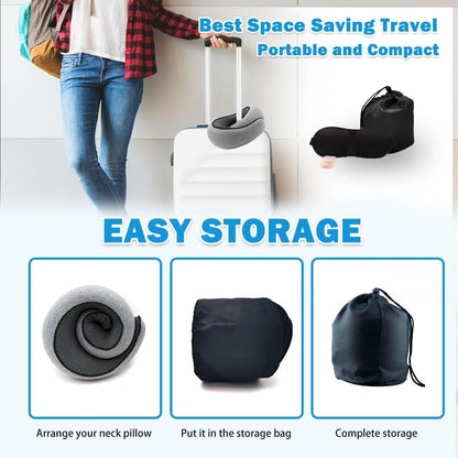 Travel Neck Pillow for Airplane, Memory Foam Travel Neck Pillow, Adults turtle neck pillow Ergonomic Support for Airplane Car Home Office Sleep, Packable Compact Portable Adults Turtle Pillows (Grey)