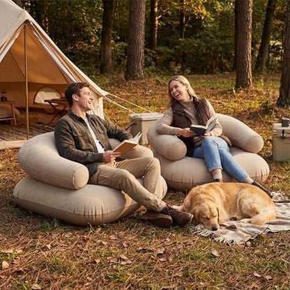 Novabright 2 Pcs Inflatable Chairs for Adults Blow Up Games Chairs Folding Portable Flocking Inflatable Sofa for Living Room Learning Camping Party (Khaki)