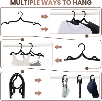 20 Pack Foldable Travel Hangers with 12 Clips - 2025 Cruise Essentials, Portable Collapsible Plastic Hangers-Travel Must Haves for Suitcase, Hotel, RV, Road Trip, Flying, Camping | Black