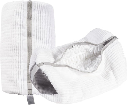 HEAVYWOOD Shoes Bag for Washing Machine Reusable Shoe Cleaning Washing Machine Bag Sturdy Anti-Rust Zipper 15.7’’*7.8’’ Shoe Laundry Bag for Washer and Dryer for Sneakers, Trainers (White, 2Packs)