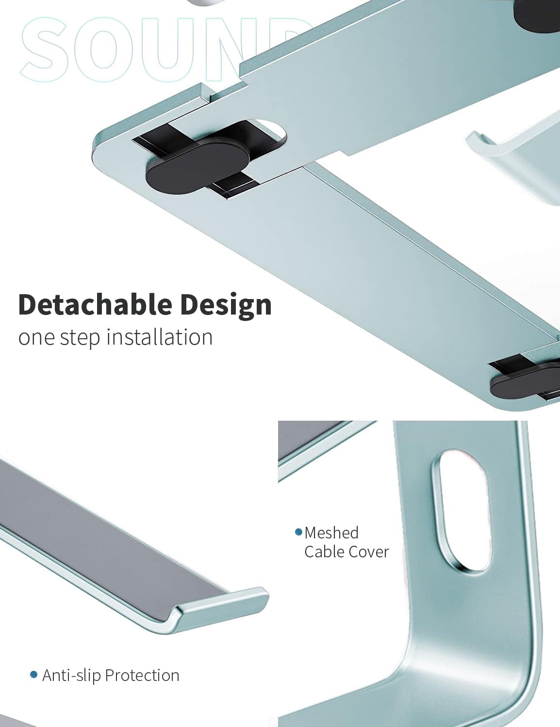 SOUNDANCE Laptop Stand, Aluminum Computer Riser, Ergonomic Laptops Elevator for Desk, Metal Holder Compatible with 10 to 15.6 Inches Notebook Computer, Aquamarine