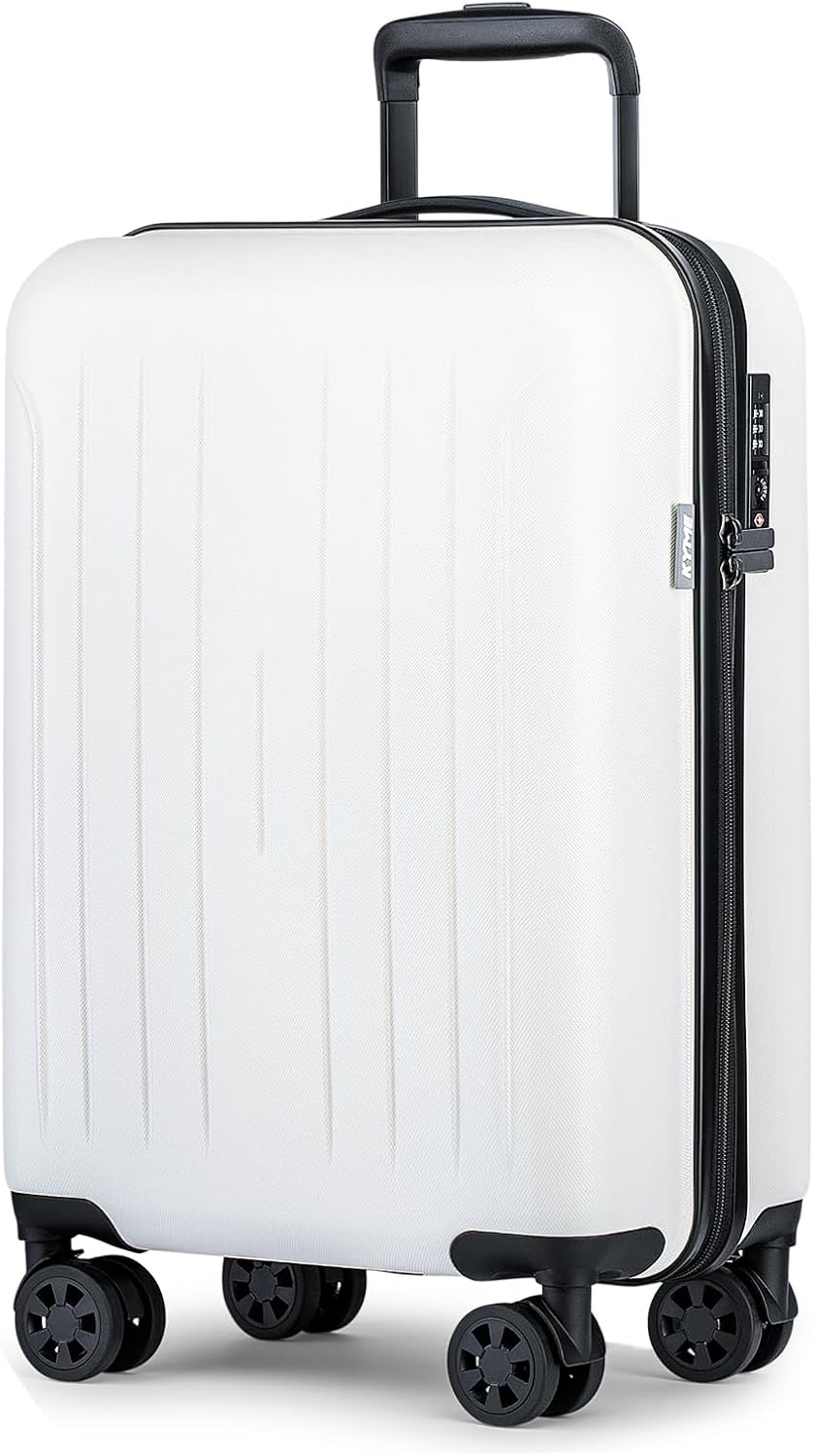 KYME Suitcase Hardshell With Double Spinner Wheels, PC+ABS TSA Lock Travel Luggage (White, 20" Carry On)