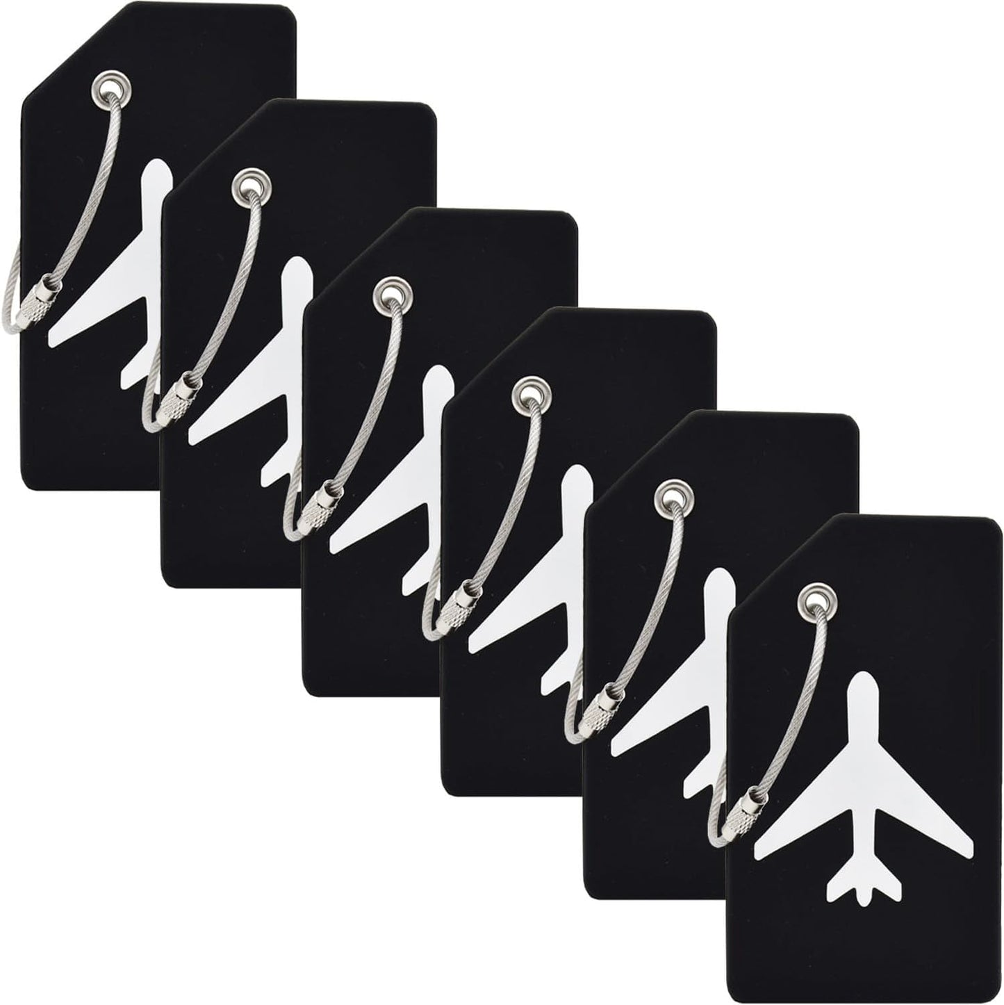 6 Pack Silicone Luggage Tag for Suitcases with Stainless Loop, Privacy Protection Travel Bag Tags Perfect to Quickly Spot Baggage Handbag (Black)