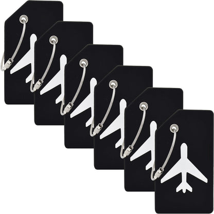 6 Pack Silicone Luggage Tag for Suitcases with Stainless Loop, Privacy Protection Travel Bag Tags Perfect to Quickly Spot Baggage Handbag (Black)