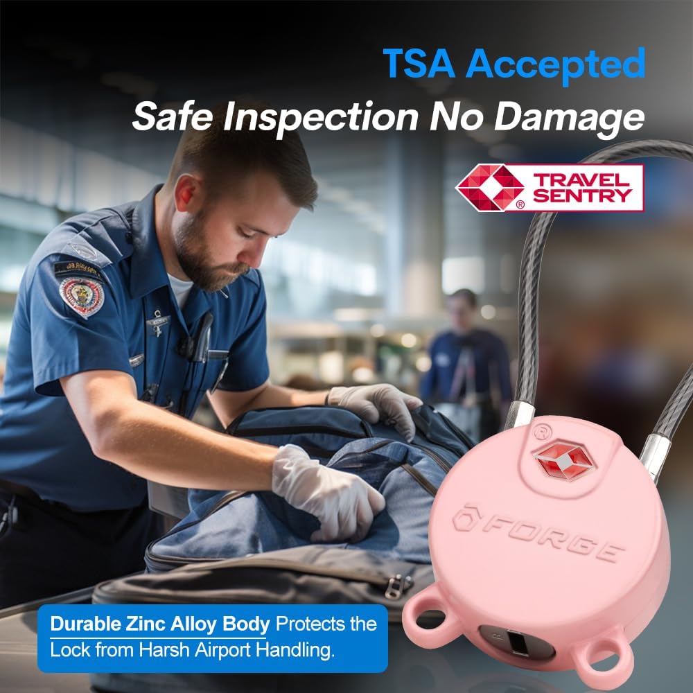 Forge TSA Approved Luggage Locks Ultra-Secure Dimple Key Cable Locks for Travel with Zinc Alloy Body- 2 Pink Locks