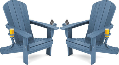 SERWALL Folding Adirondack Chair, HDPE Adirondack Chairs Set of 2, Plastic Outdoor Chairs- Looks Exactly Like Real Wood- Navy