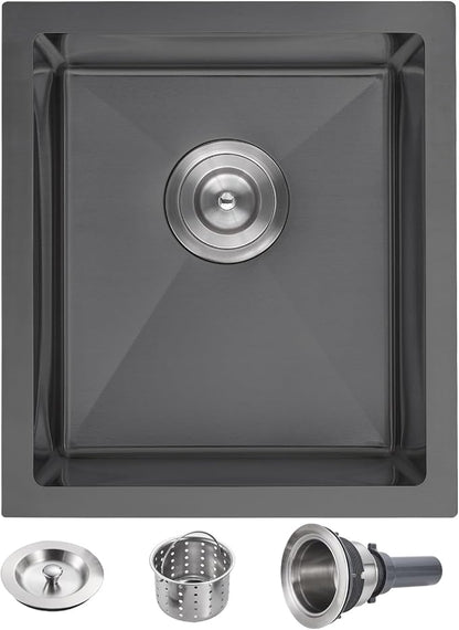 POPFLY 15×17 Inch Black Bar Sink, 304 Stainless Steel Single Bowl 8 Inch Deep by POPFLY