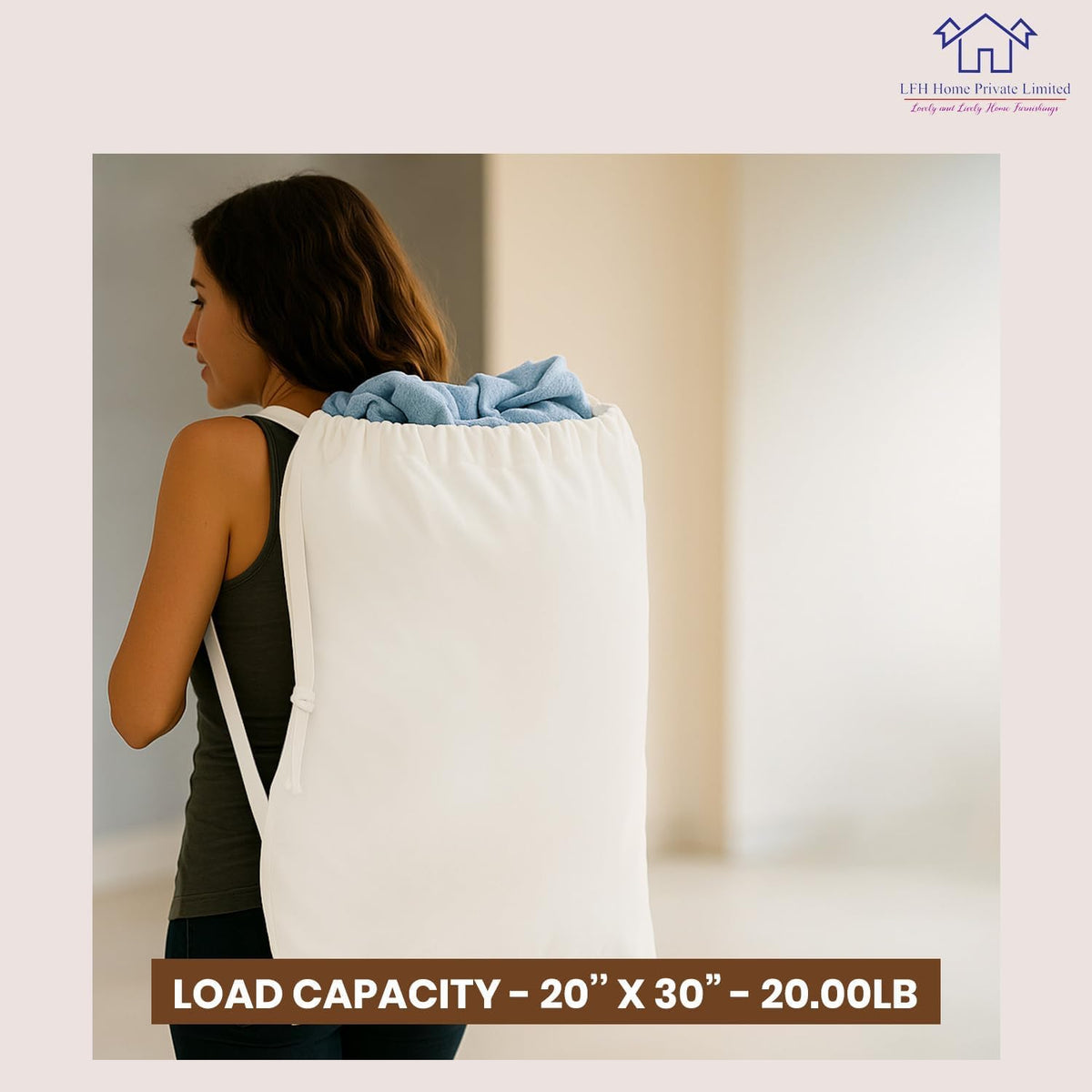 LFH Home Cotton Canvas Large Laundry Bag with Handle, Heavy Duty Drawstring Closure Washable Laundry Bags, School Travel, Home, Hotel, College Dorm, Organizer Sack, Toy Clothes 20x30 (Pack of 4)-White