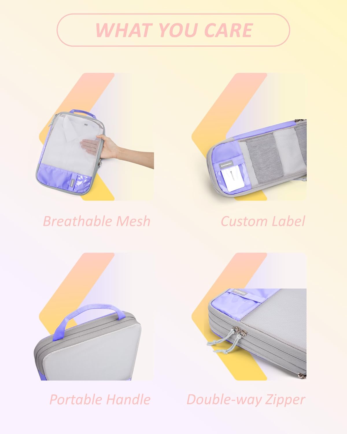 BAGSMART 6 Set Compression Packing Cubes - Lightweight Travel Essentials, Durable Luggage Organizer