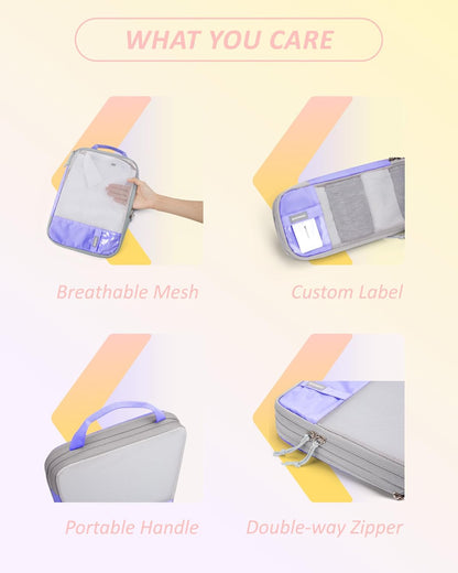 BAGSMART 6 Set Compression Packing Cubes - Lightweight Travel Essentials, Durable Luggage Organizer