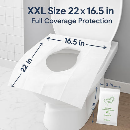 Individually Wrapped XXL Toilet Seat Covers Disposable Flushable for Travel (30 Pack), Full Coverage Paper Liners for Kids & Adults