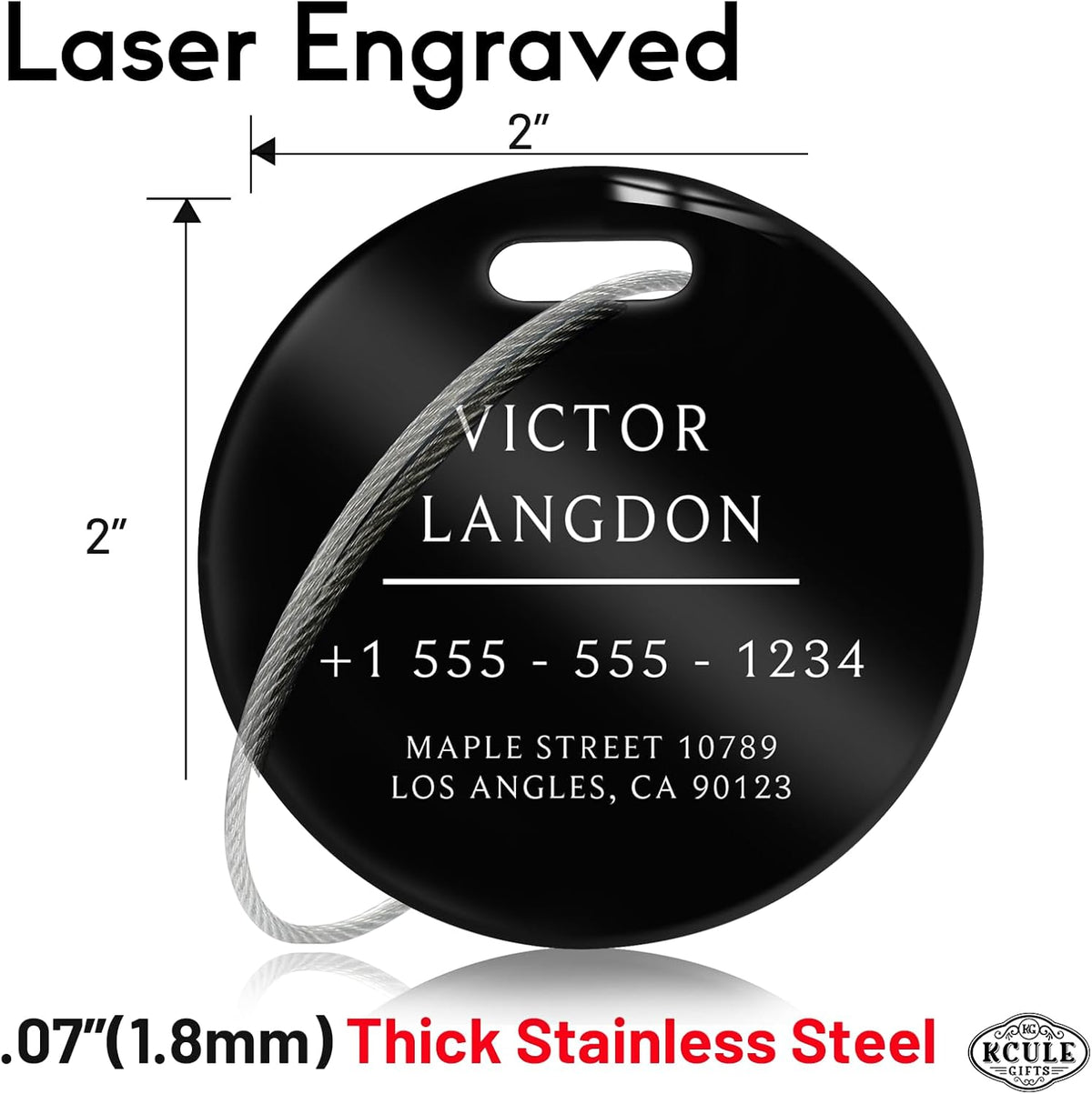 Stainless Luggage Tags for Suitcases: Metal Personalized Luggage Tags and Bags with Customizable Texts (Black)