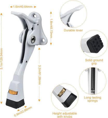 2 Packs Heavy Duty Kickdown Door Stopper, One Touch Adjustable Kickdown Door Stop for Heavy Doors, 4 in Metal Door Kickstand with Rubber Tip & Wall Protectors for Wide Doors- White