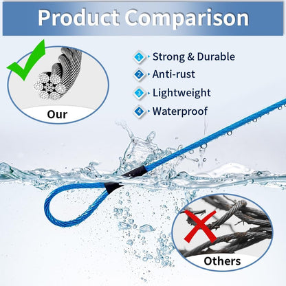 3.3mm (1/8 Inch) Outdoor Travel Stainless Steel Security Cable-30ft Luggage Lock Safety Wire Flexible Steel Wire Rope with Double Loop Safety for Luggage, Bike, Lock(Blue, 30ft-(1Pack)