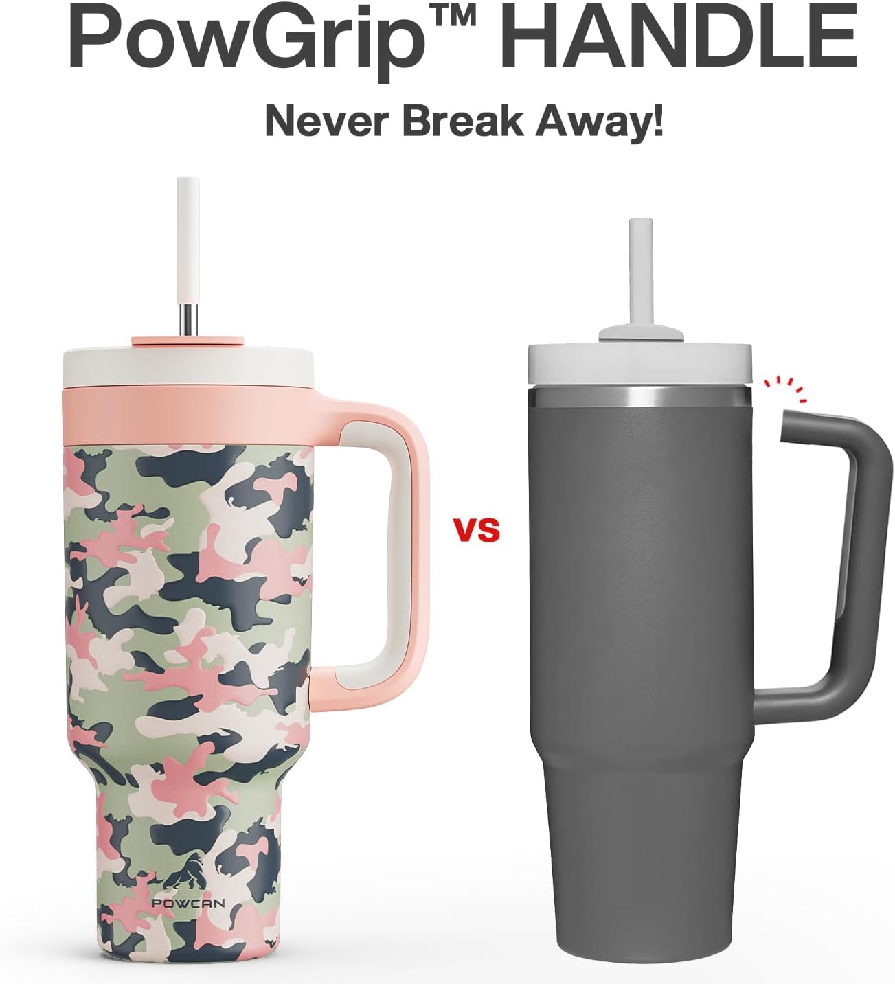 40 oz Camo Tumbler with Handle, 2-in-1 Straw and Sip Lid, Leakproof, Dishwasher Safe, Insulated Stainless Steel Travel Coffee Mug, Keeps Cold for 34 Hours, Fits in Car Cup Holder (Rose Dappled)