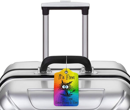 2 Pack Luggage Tags for suitcases Funny Cute Rainbow I'm Fine It's Fine Luggage Tag, Leather Stainless Steel Loop Label Tag for Men Women Travel Bag Suitcase(Rainbow Fine)