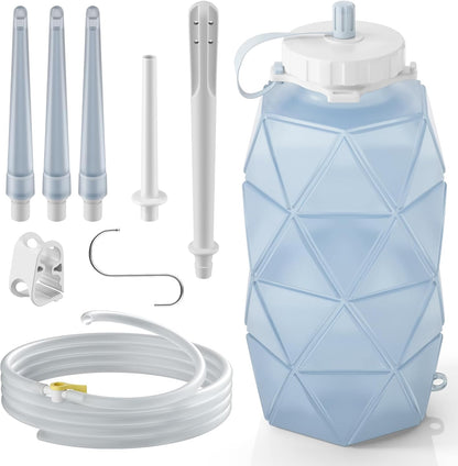 Collapsible Silicone Enema Bag Bottle Kit with 5.3ft Enima Hose, 5 Enema Tips, Controllable Flow Valve, 1.2 L Capacity Silicone Enama kit for Coffee and Water Colon Cleanse