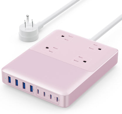 12-in-1 Charging Station USB C Power Strip with 5ft Cord,200W GaN IV USB C Charger Block,4 AC Outlets,4 USB-A,4 USB-C for MacBook,iPhone 16/15/14,Fast Charging Desktop Charger for Office (Pink)