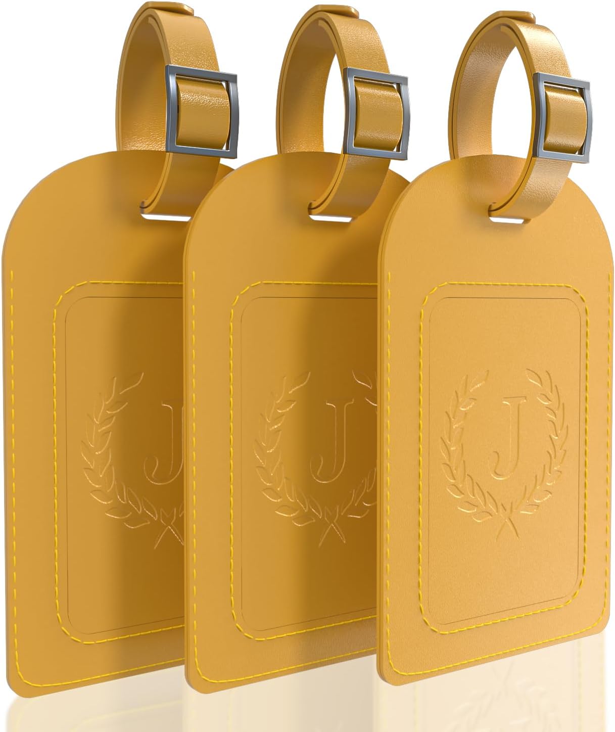 FESAS 3 Pack A-Z Alphabet Luggage Tags - Faux Leather Suitcase Tags with Privacy Cover & Replaceable Card - Initial Letter Monogram for Bags (Yellow)