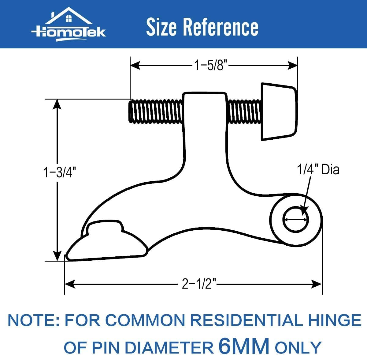 HOMOTEK 4 Pack Hinge Pin Antique Brass Door Stopper, Adjustable Deluxe Heavy Duty Door Stopper 2-1/2"x1-3/4”, with Black Rubber Bumper Tips