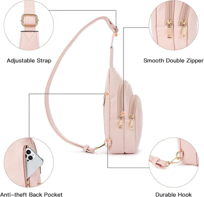 Telena Small Sling Bag for Women Leather Crossbody Fanny Packs Chest Bag for Women