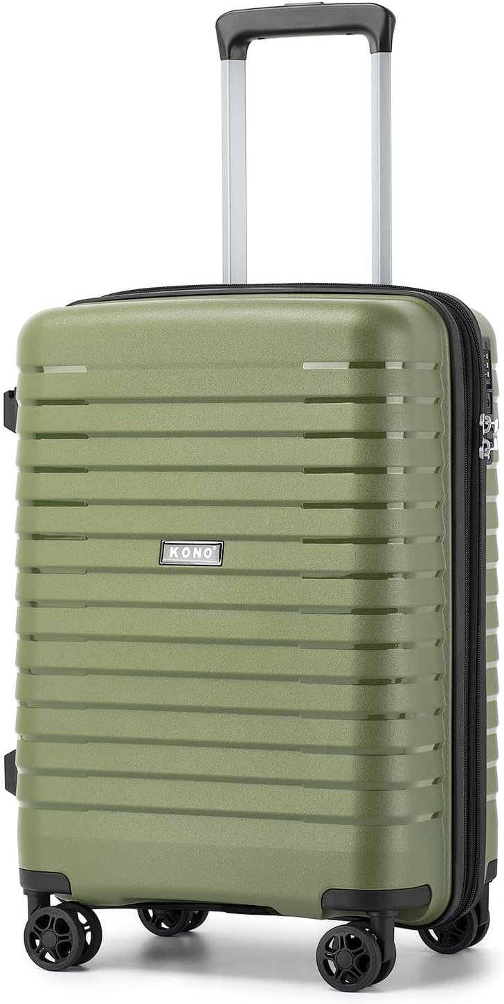 Kono 20 Inch Expandable Carry On Luggage with Spinner Wheels, Durable Hardside Luggage with Hidden Cup Holder, Lightweight Hard Shell Carry On Suitcase Airline Approved with TSA Lock(Green)