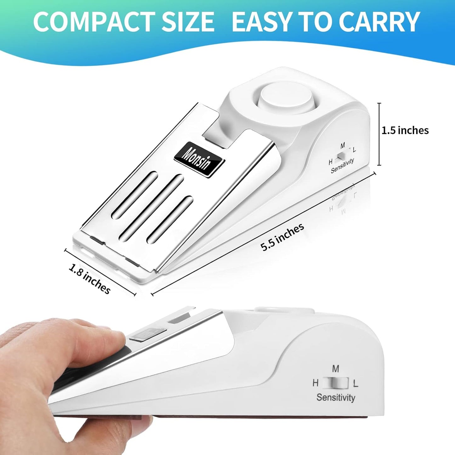 Door Stop Alarm, Door Stopper with 120DB Security Alarm, Floor Wedge Doorstop for Travel Apartment Home House (Pack of 3)