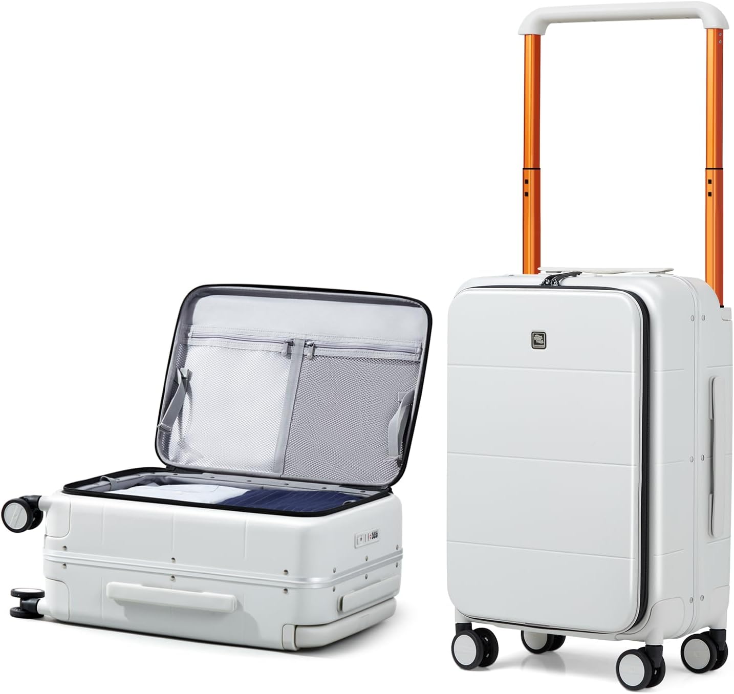 Hanke Top Opening Carry On Luggage, 20 Inch Zipperless Aluminum Frame Wide Handle Luggage, All-PC Hard Shell Trunk Suitcase with Spinner Wheels, TSA Airline Approved (Smoke White, 40L)