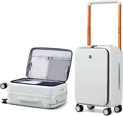 Hanke Top Opening Carry On Luggage, 20 Inch Zipperless Aluminum Frame Wide Handle Luggage, All-PC Hard Shell Trunk Suitcase with Spinner Wheels, TSA Airline Approved (Smoke White, 40L)