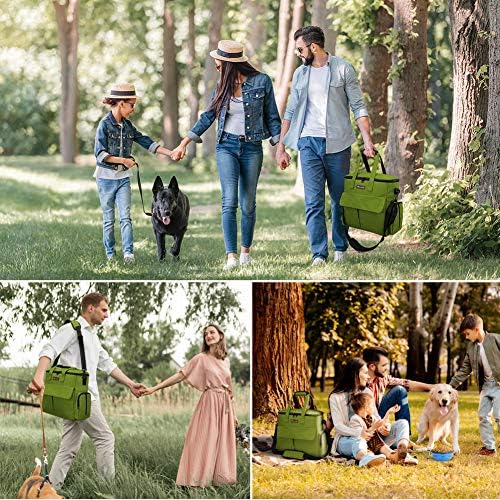 Modoker Weekend Dog Travel Bag Set with 2 Food Bags, 2 Bowls and Mat,Green