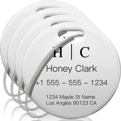 Stainless Luggage Tags for Suitcases 4 Pack: Metal Personalized Luggage Tags for Backpacks & Bags with Customizable Texts (Silver)