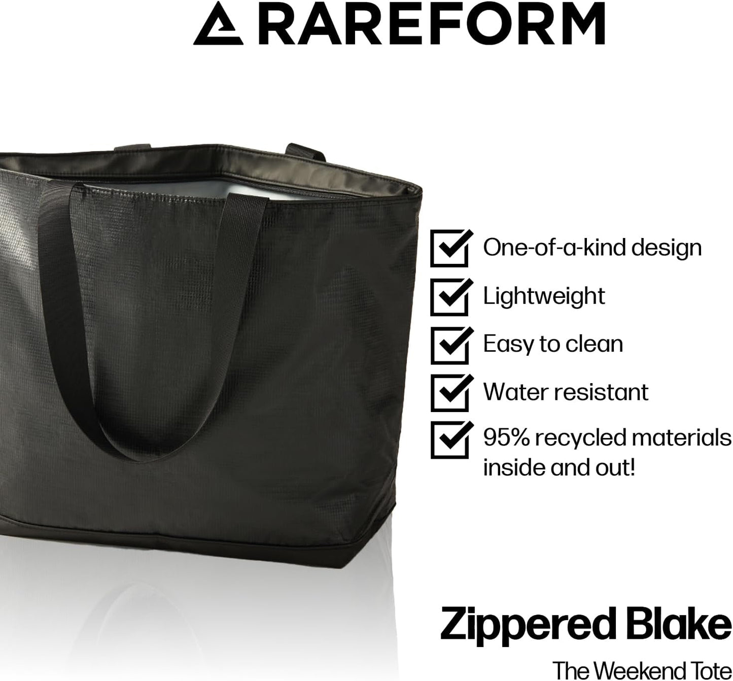 Rareform Large Zippered Blake Tote Bag | One-of-a-Kind, Water-Resistant, Recycled Billboard Vinyl | Color and Pattern Vary