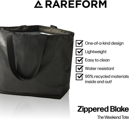 Rareform Large Zippered Blake Tote Bag | One-of-a-Kind, Water-Resistant, Recycled Billboard Vinyl | Color and Pattern Vary