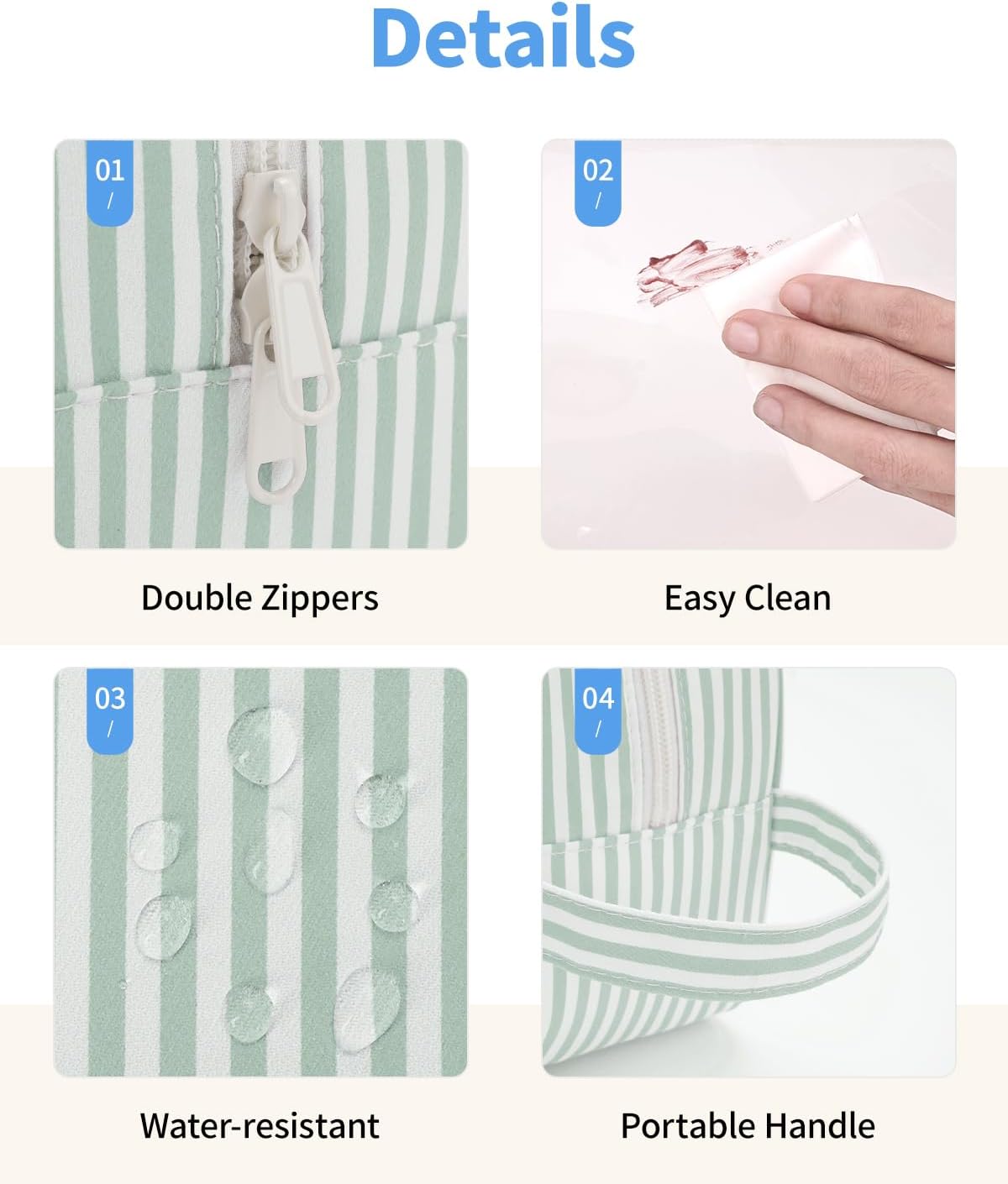 Narwey Clear Toiletry Bags for Traveling Women Men, Clear Travel Bags for Toiletries Makeup Bag Cosmetic Bag with Zipper, Make Up Organizer, Skincare Bag (Mint Green Stripe)