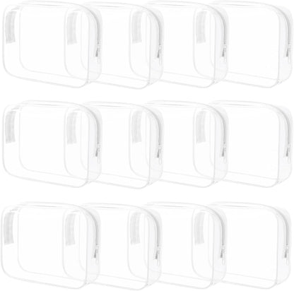 12 Pieces Clear Makeup Bags Bulk, TSA Approved Toiletry Bag for Travel, PVC Waterproof Cosmetic Bag with Zipper, Transparent Pouches Organizer Storage for Men and Women (White, Large)