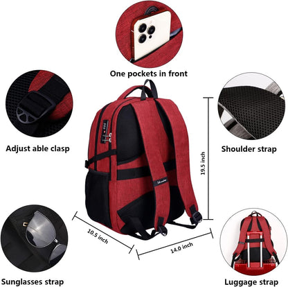 SHRRADOO Anti Theft Laptop Backpack Travel Backpacks with usb Charging Port for Women Men High School College Backpack Computer Bag Fits 17 Inch Laptop,Red