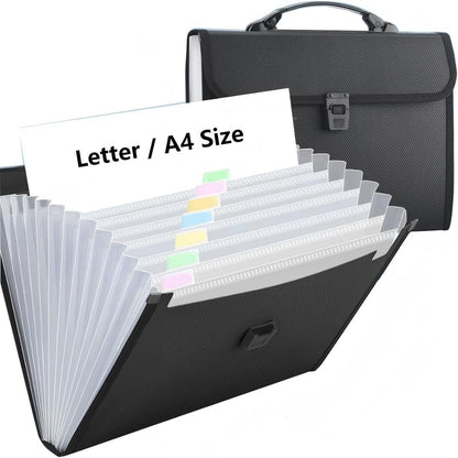 12 Pockets Letter Size/A4 Accordion File Organizer with Handle, TRANBO Expanding File Folder, Portable Paper Organizer, Expandable Plastic Document Organizer for Travel School Office - Black