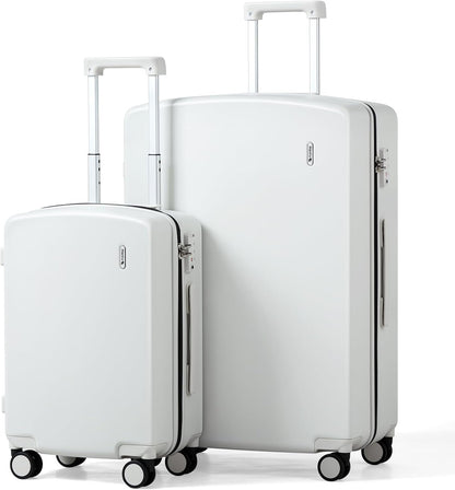 Hanke Hard Shell Luggage Sets 2 Pieces, Carry On and Checked Luggage Sets with Spinner Wheels, Durable PC Hardside Rolling Suitcase for Travel (20/28 Inch, Smoke White)