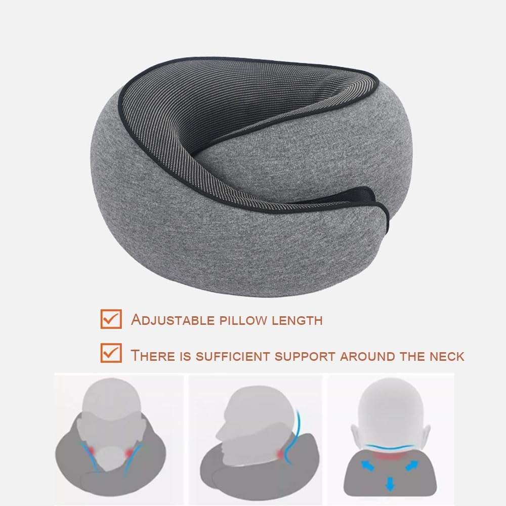 Travel Pillow, Travel Neck Pillow, 360 Degree Comfort and Breathability, Airplane Travel Neck Pillow, Stowable U-Shaped Pillow (Black)