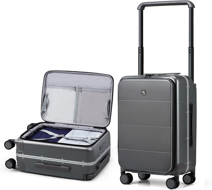 Hanke Top Opening Carry On Luggage, 20 Inch Zipperless Aluminum Frame Wide Handle Luggage, All-PC Hard Shell Trunk Suitcase with Spinner Wheels, TSA Airline Approved (Graphite Grey, 40L)