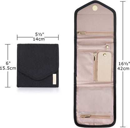 BAGSMART Travel Jewelry Organizer Case Foldable Jewelry Roll for Journey Rings, Necklaces, Earrings, Bracelets, Mini, Black