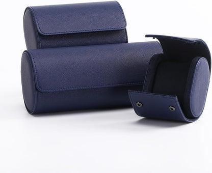 HAN QIANG Travel watch case Chic Portable Vintage Leather Display Watch Storage Box for great gifts for man (blue)