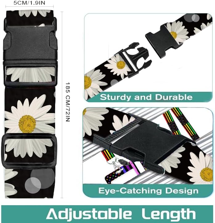 Luggage Straps for Suitcases Travel Belt Accessories, Cute Suitcase Strap, Adjustable Luggage Belt Strap, Heavy Duty with Quick-Release Buckle Luggage Strap Cute Daisy