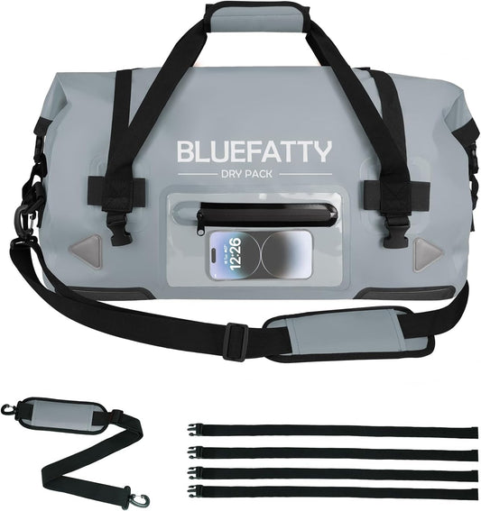 Waterproof Motorcycle Duffel Bag Roll Top Dry Duffel Bag with Quick-fixed Straps for Rafting, Boating, Kayaking, Travel, 50L(Grey)