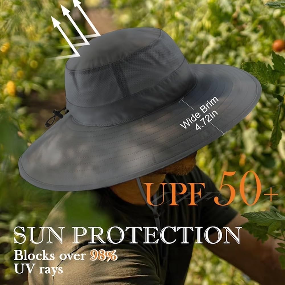 Home Prefer UPF50+ Mens Sun Hat Wide Brim Fishing Hat Foldable Large Brim UV Protection Sun Hat for Men Women Beach Gardening