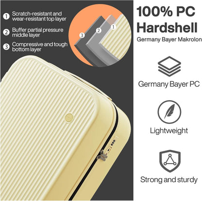 mixi 20 Inch Carry On Luggage PC Hardside Suitcases with Wheels & TSA for Travel Woman Men, Lark Yellow